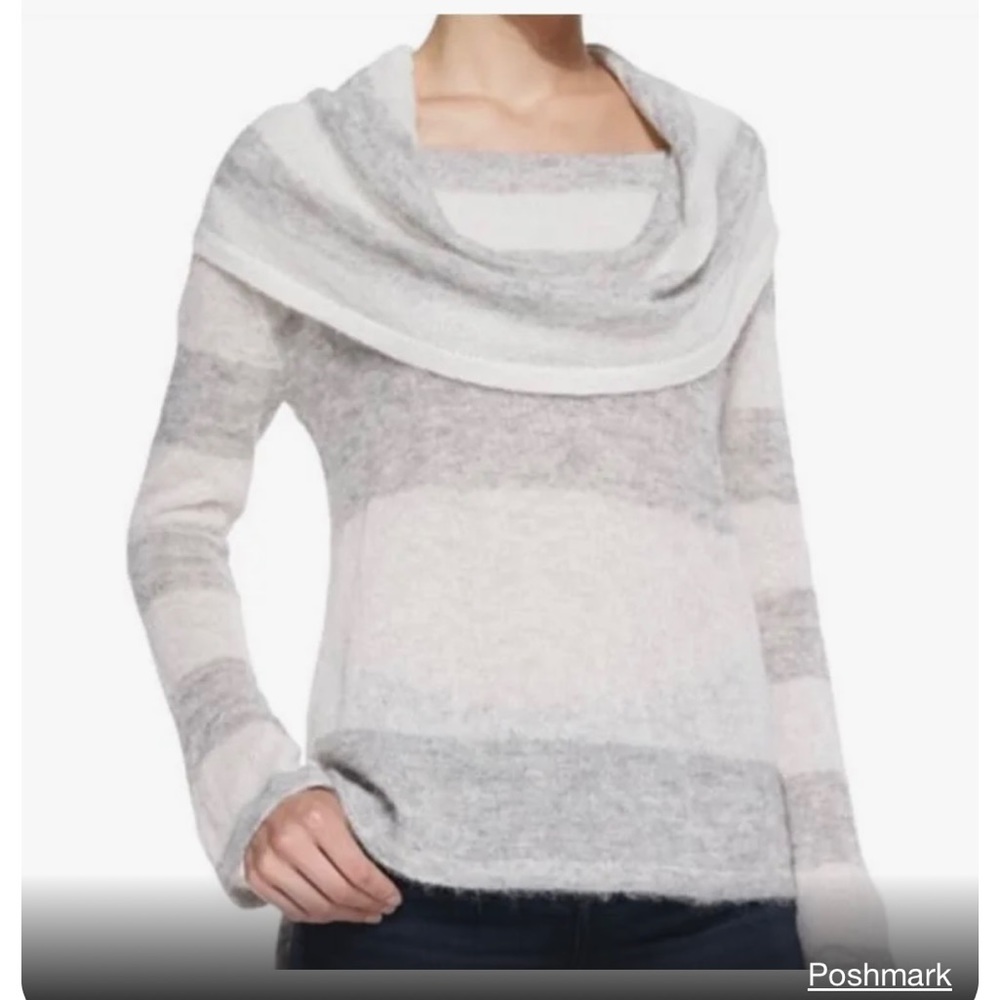 Free People Lulu Rugby Grey/white Stripe Cowl Neck Sweater Size Small